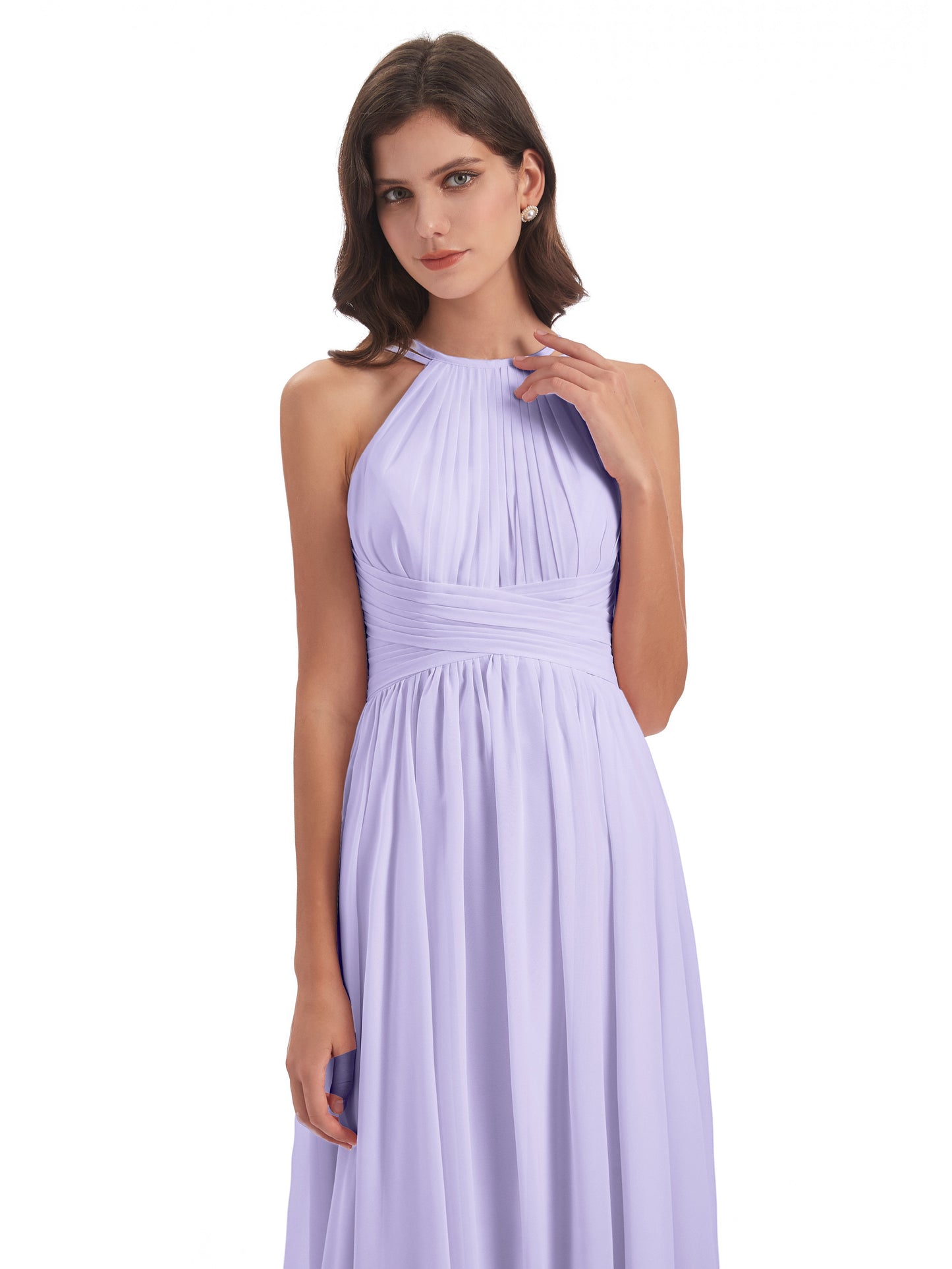 Ellianna Halter Open Back Chiffon Long Bridesmaid Dresses