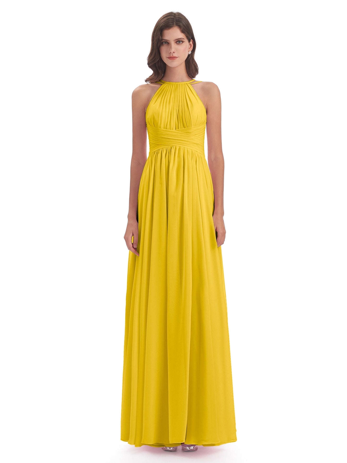 Ellianna Halter Open Back Chiffon Long Bridesmaid Dresses