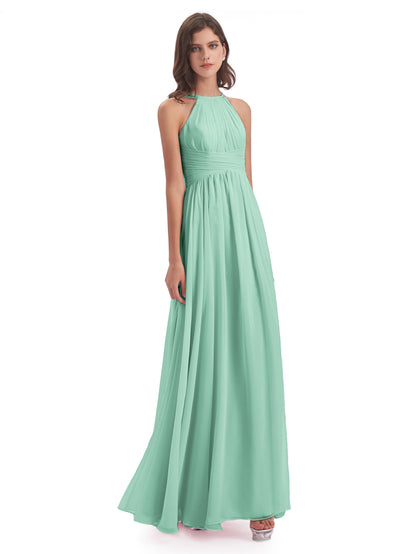 Ellianna Halter Open Back Chiffon Long Bridesmaid Dresses