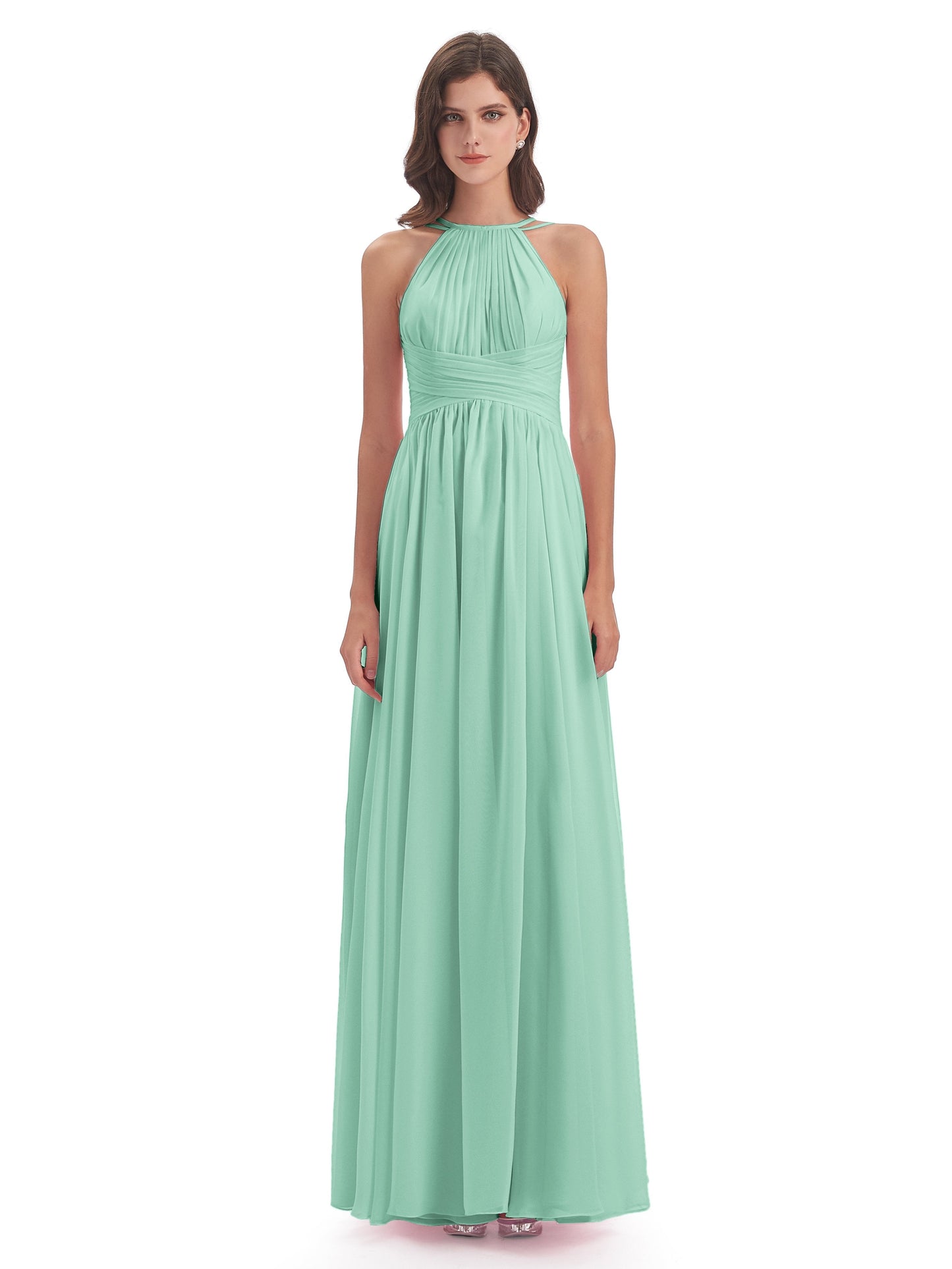 Ellianna Halter Open Back Chiffon Long Bridesmaid Dresses