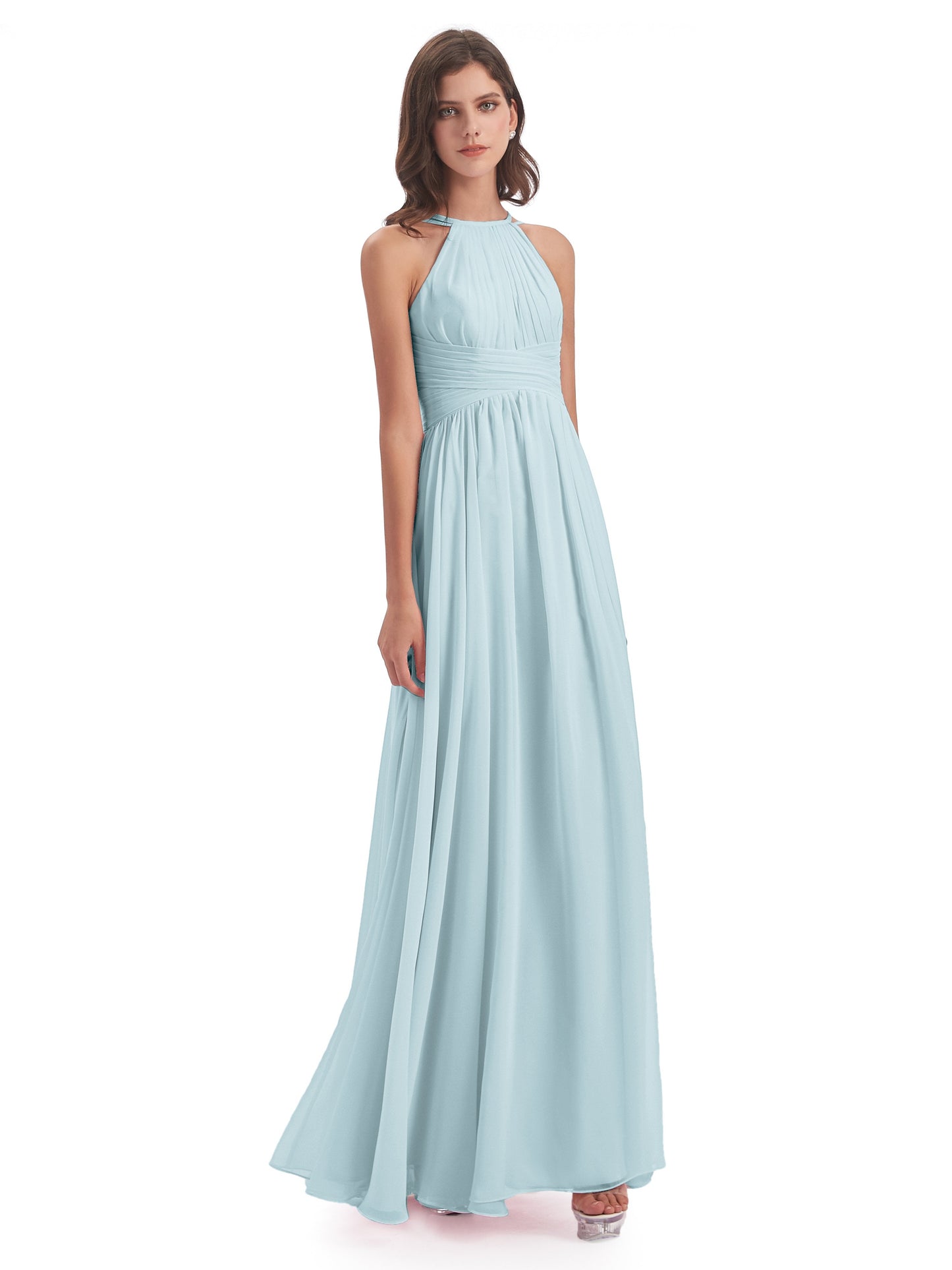 Ellianna Halter Open Back Chiffon Long Bridesmaid Dresses