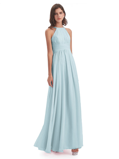 Ellianna Halter Open Back Chiffon Long Bridesmaid Dresses