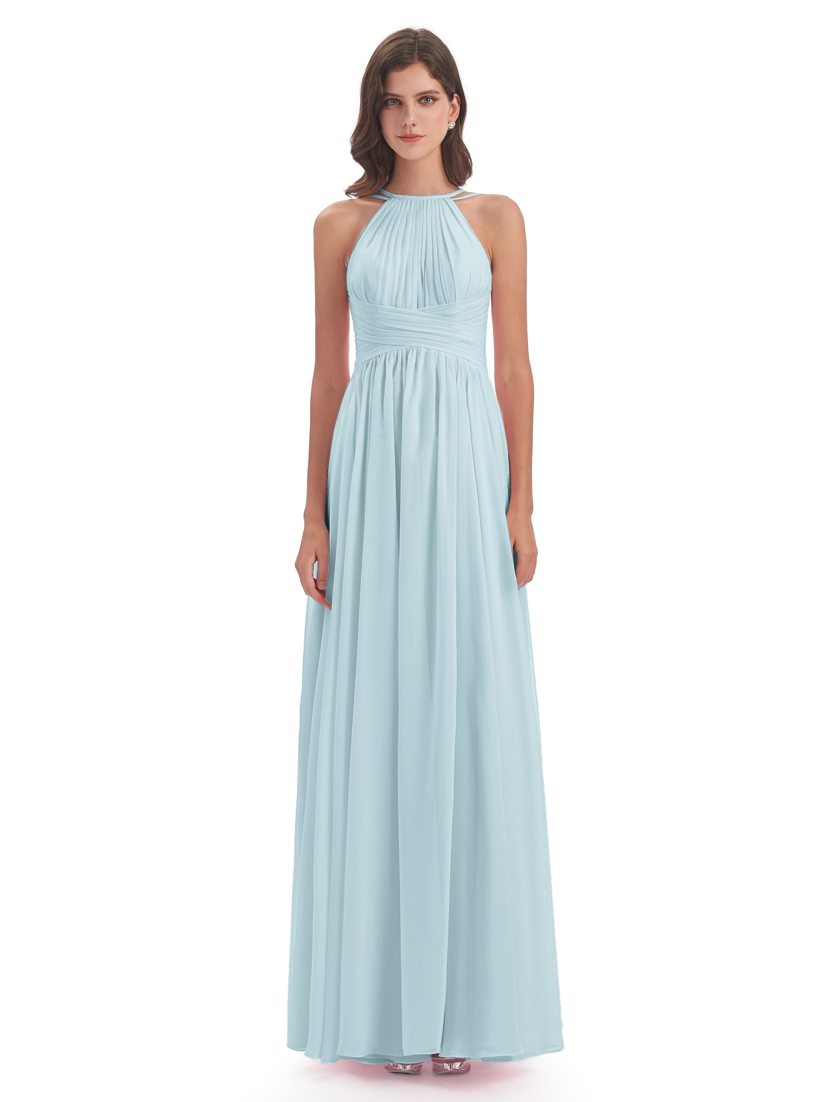 Ellianna Halter Open Back Chiffon Long Bridesmaid Dresses