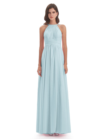 Ellianna Halter Open Back Chiffon Long Bridesmaid Dresses