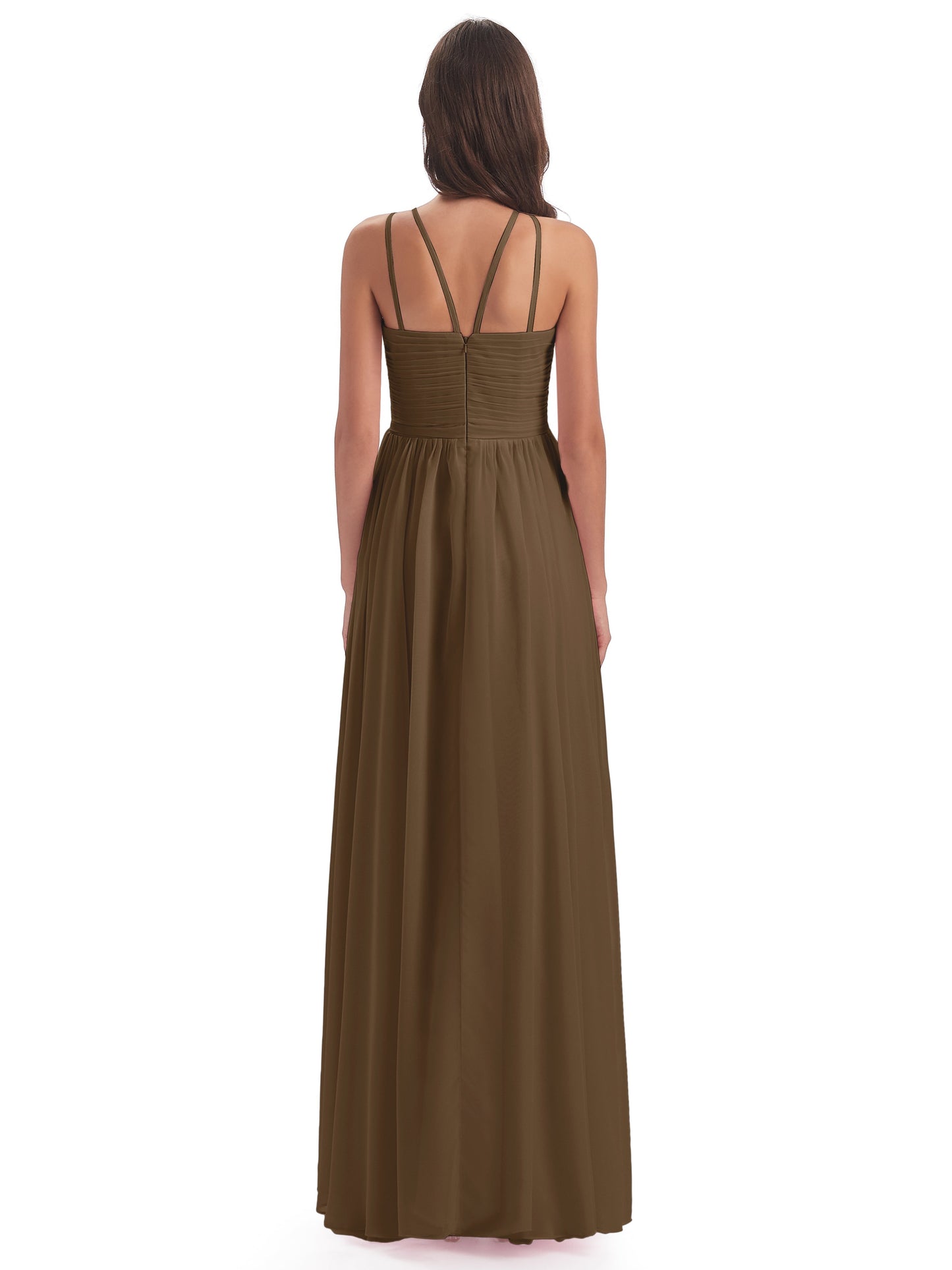 Ellianna Halter Open Back Chiffon Long Bridesmaid Dresses