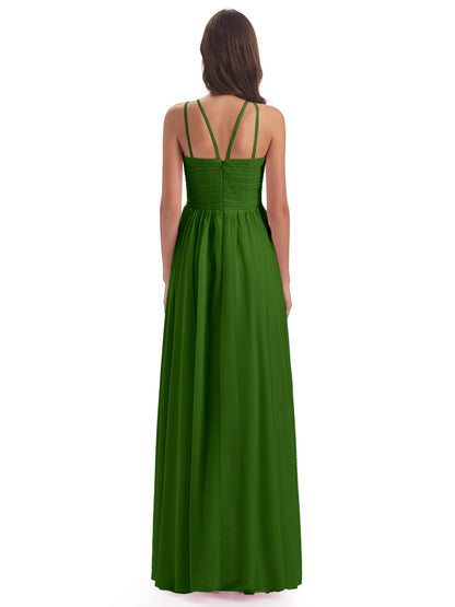 Ellianna Halter Open Back Chiffon Long Bridesmaid Dresses