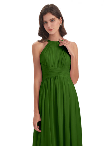 Ellianna Halter Open Back Chiffon Long Bridesmaid Dresses