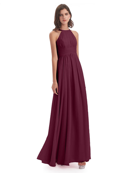 Ellianna Halter Open Back Chiffon Long Bridesmaid Dresses