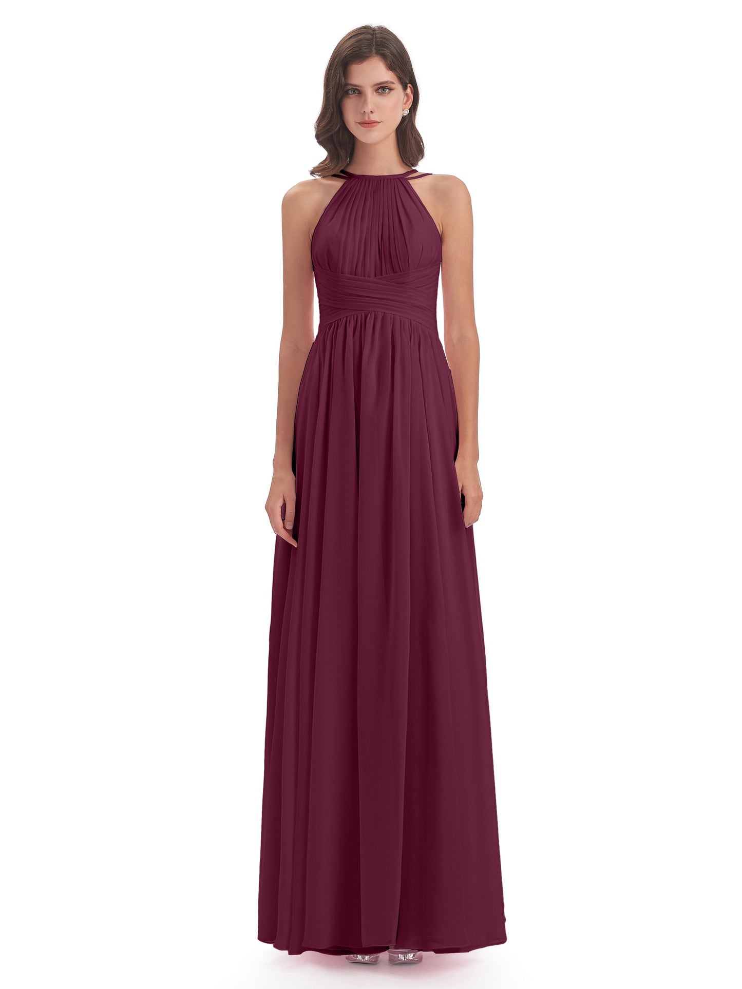 Ellianna Halter Open Back Chiffon Long Bridesmaid Dresses