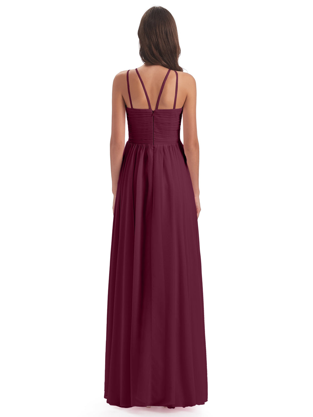 Ellianna Halter Open Back Chiffon Long Bridesmaid Dresses