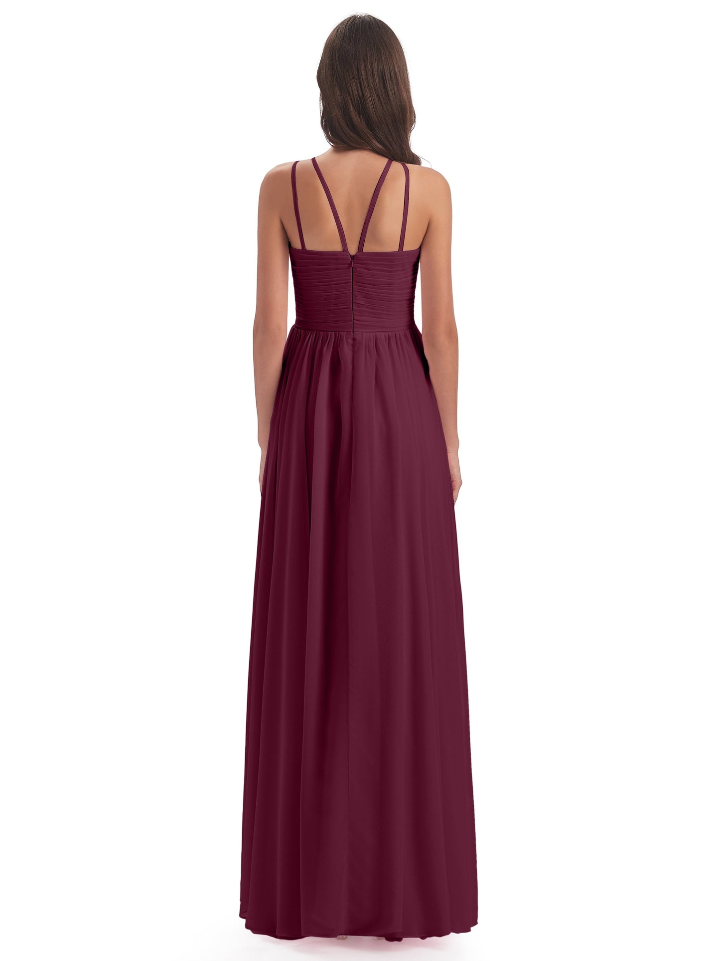 Ellianna Halter Open Back Chiffon Long Bridesmaid Dresses