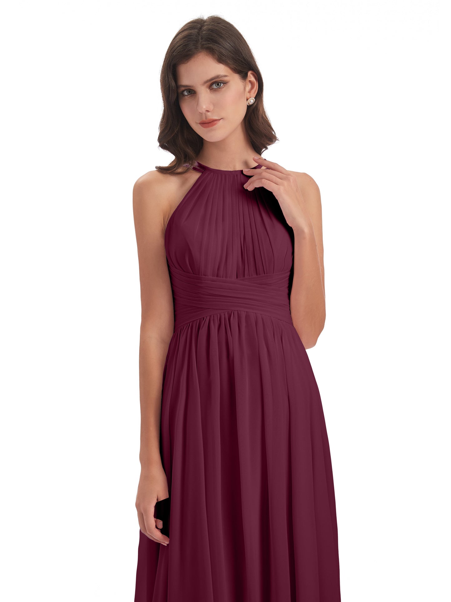 Ellianna Halter Open Back Chiffon Long Bridesmaid Dresses