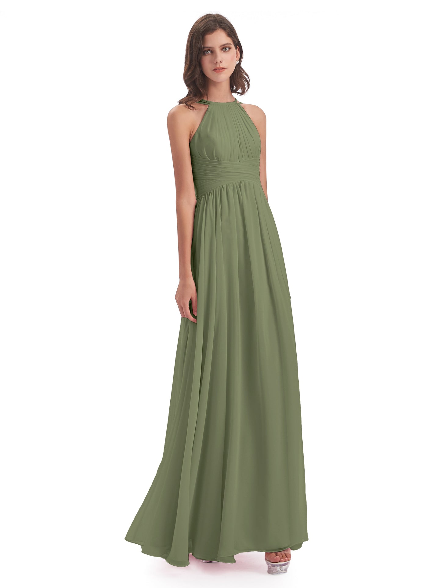 Ellianna Halter Open Back Chiffon Long Bridesmaid Dresses