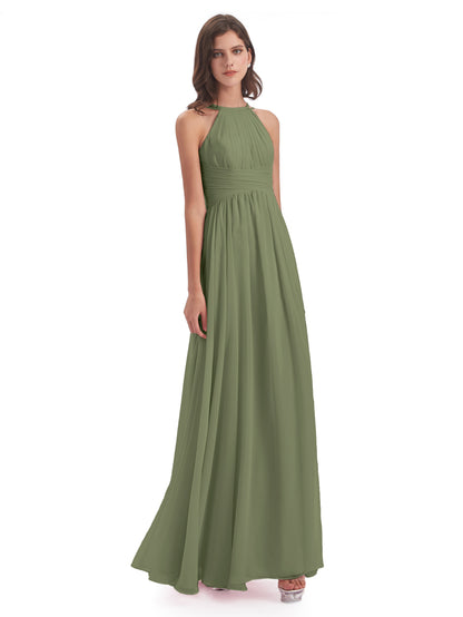 Ellianna Halter Open Back Chiffon Long Bridesmaid Dresses