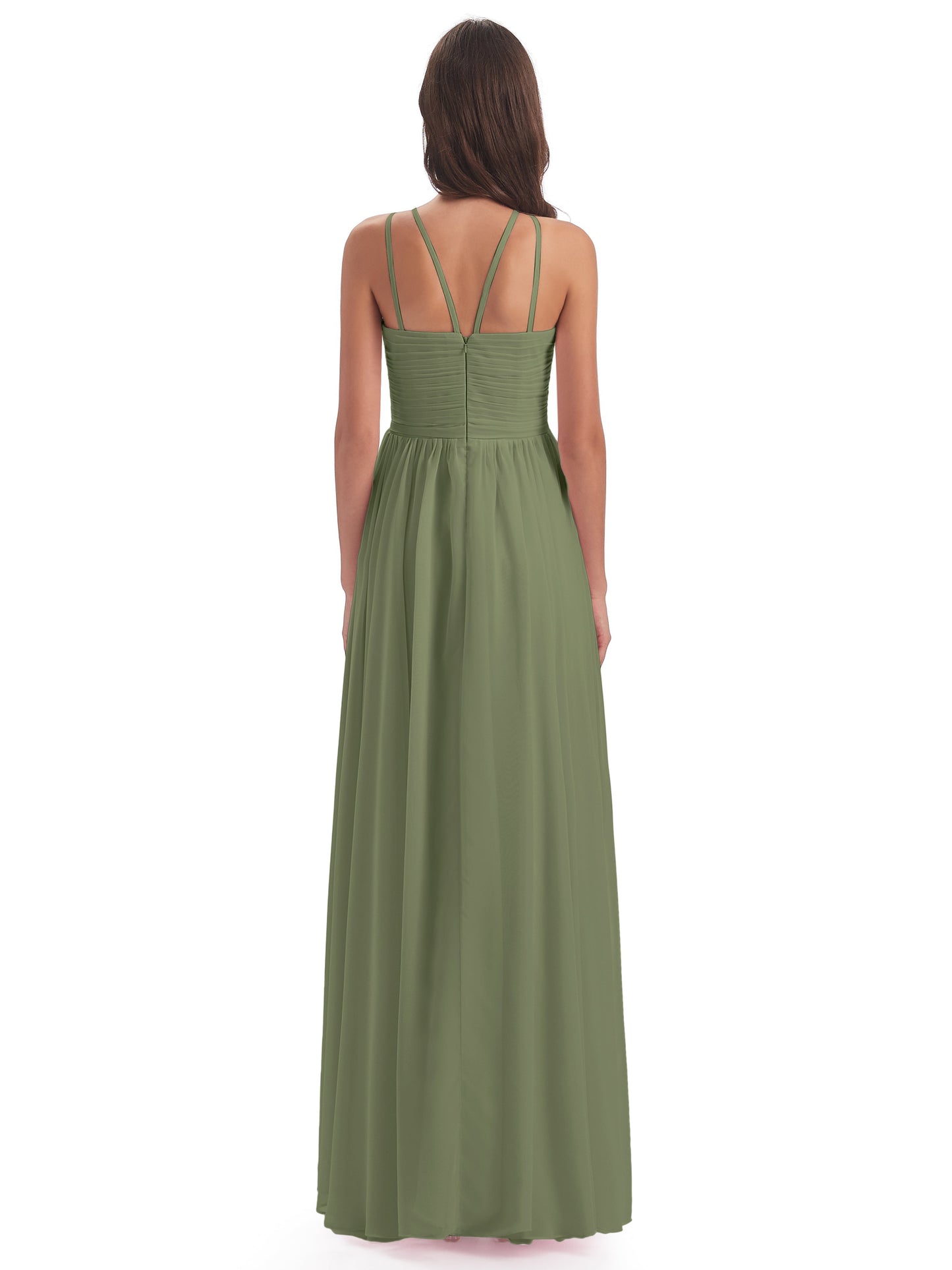 Ellianna Halter Open Back Chiffon Long Bridesmaid Dresses