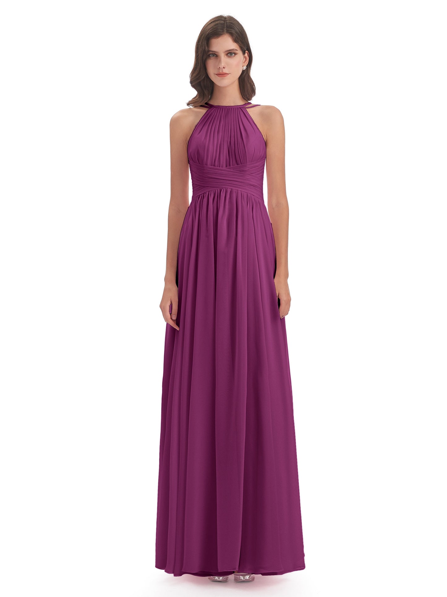 Ellianna Halter Open Back Chiffon Long Bridesmaid Dresses
