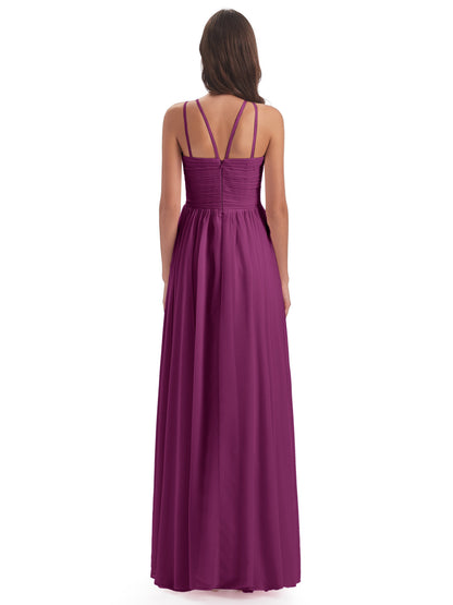 Ellianna Halter Open Back Chiffon Long Bridesmaid Dresses