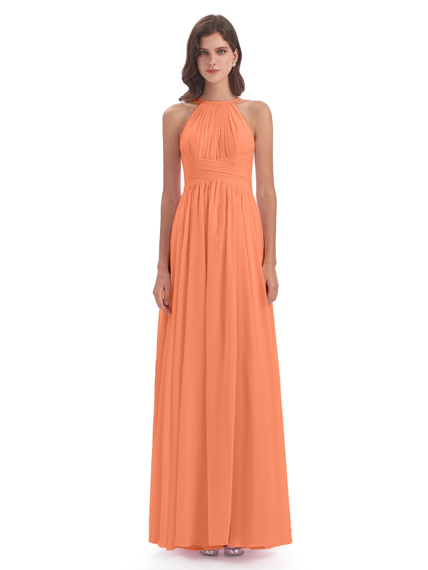 Ellianna Halter Open Back Chiffon Long Bridesmaid Dresses