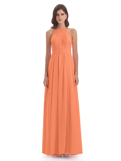 Ellianna Halter Open Back Chiffon Long Bridesmaid Dresses