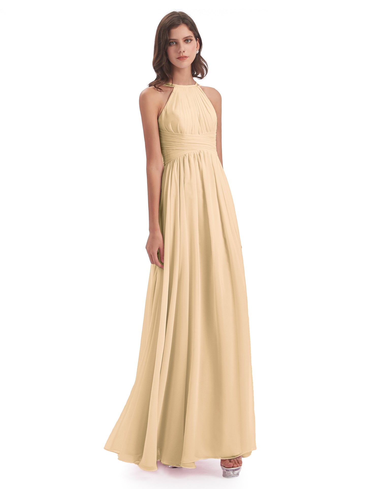 Ellianna Halter Open Back Chiffon Long Bridesmaid Dresses