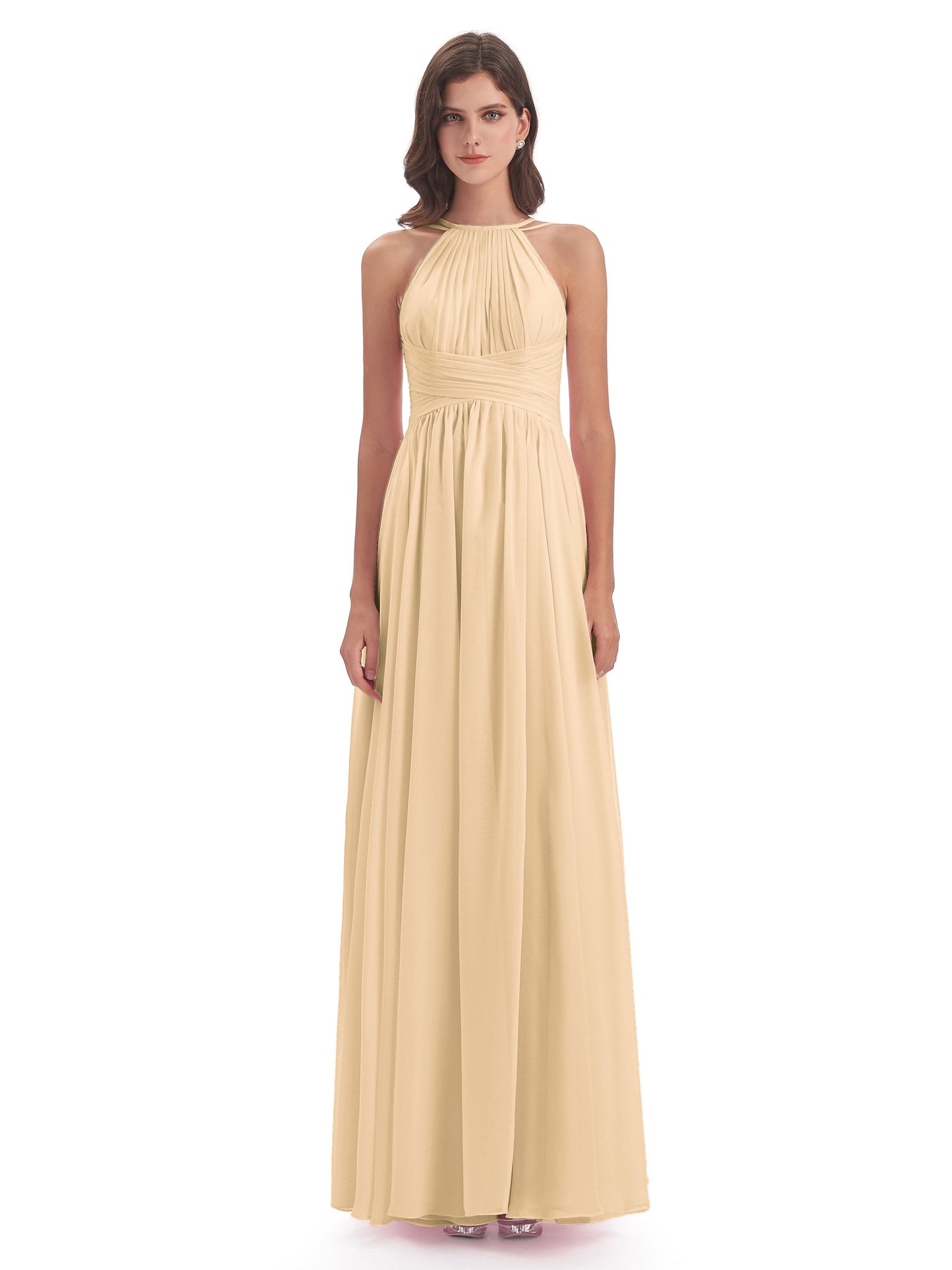 Ellianna Halter Open Back Chiffon Long Bridesmaid Dresses