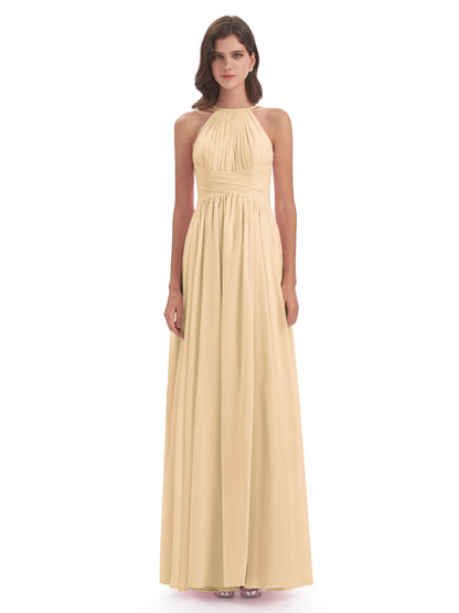 Ellianna Halter Open Back Chiffon Long Bridesmaid Dresses