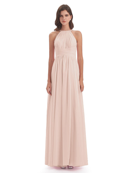Ellianna Halter Open Back Chiffon Long Bridesmaid Dresses