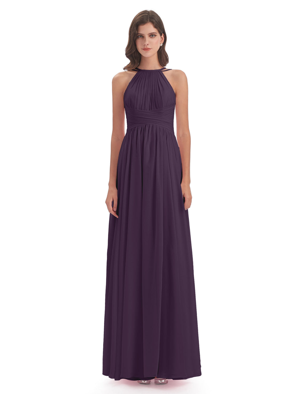 Ellianna Halter Open Back Chiffon Long Bridesmaid Dresses