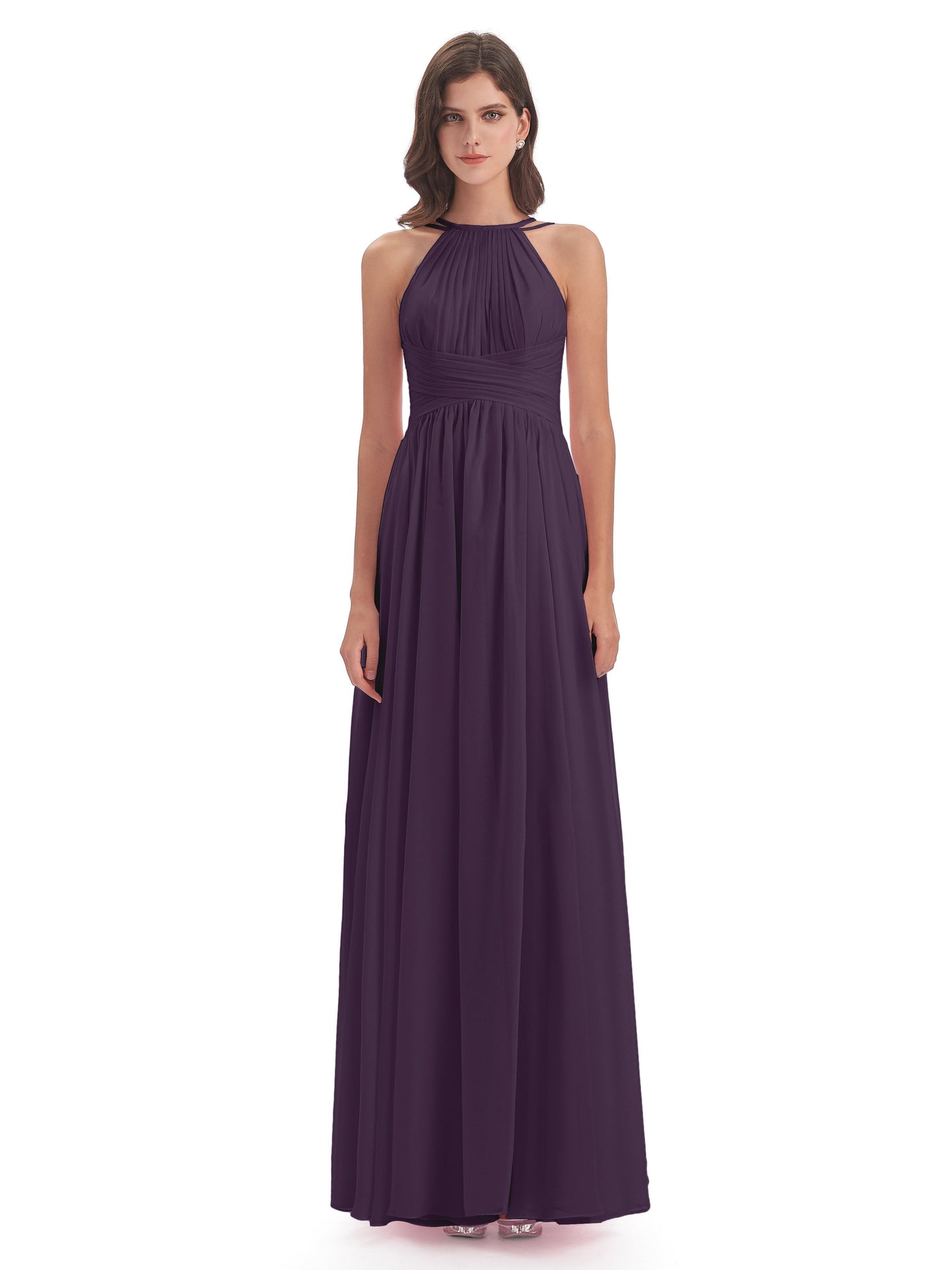 Ellianna Halter Open Back Chiffon Long Bridesmaid Dresses
