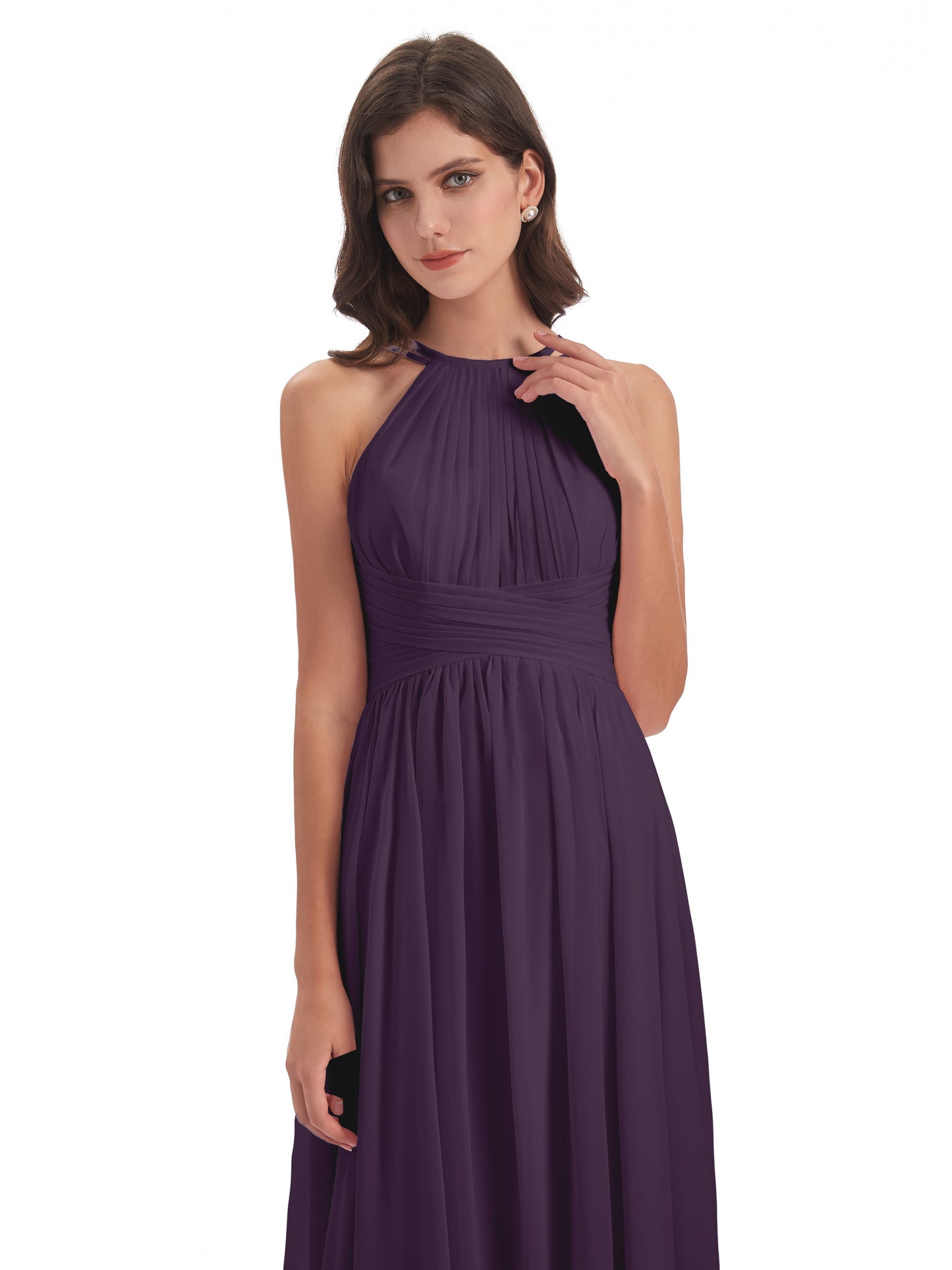 Ellianna Halter Open Back Chiffon Long Bridesmaid Dresses