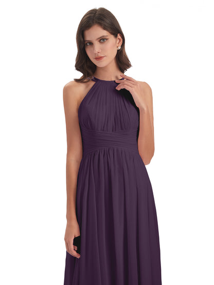 Ellianna Halter Open Back Chiffon Long Bridesmaid Dresses