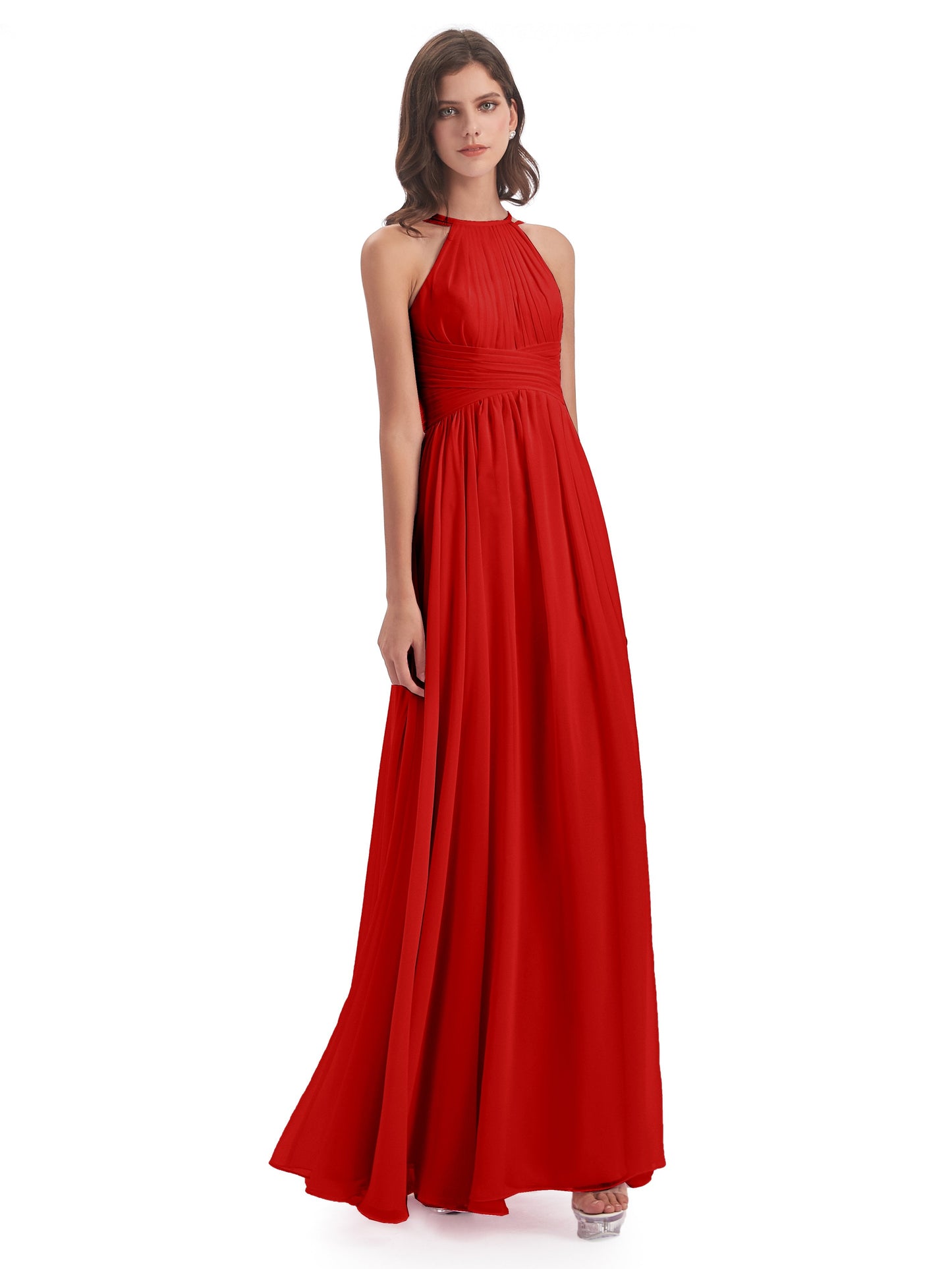 Ellianna Halter Open Back Chiffon Long Bridesmaid Dresses