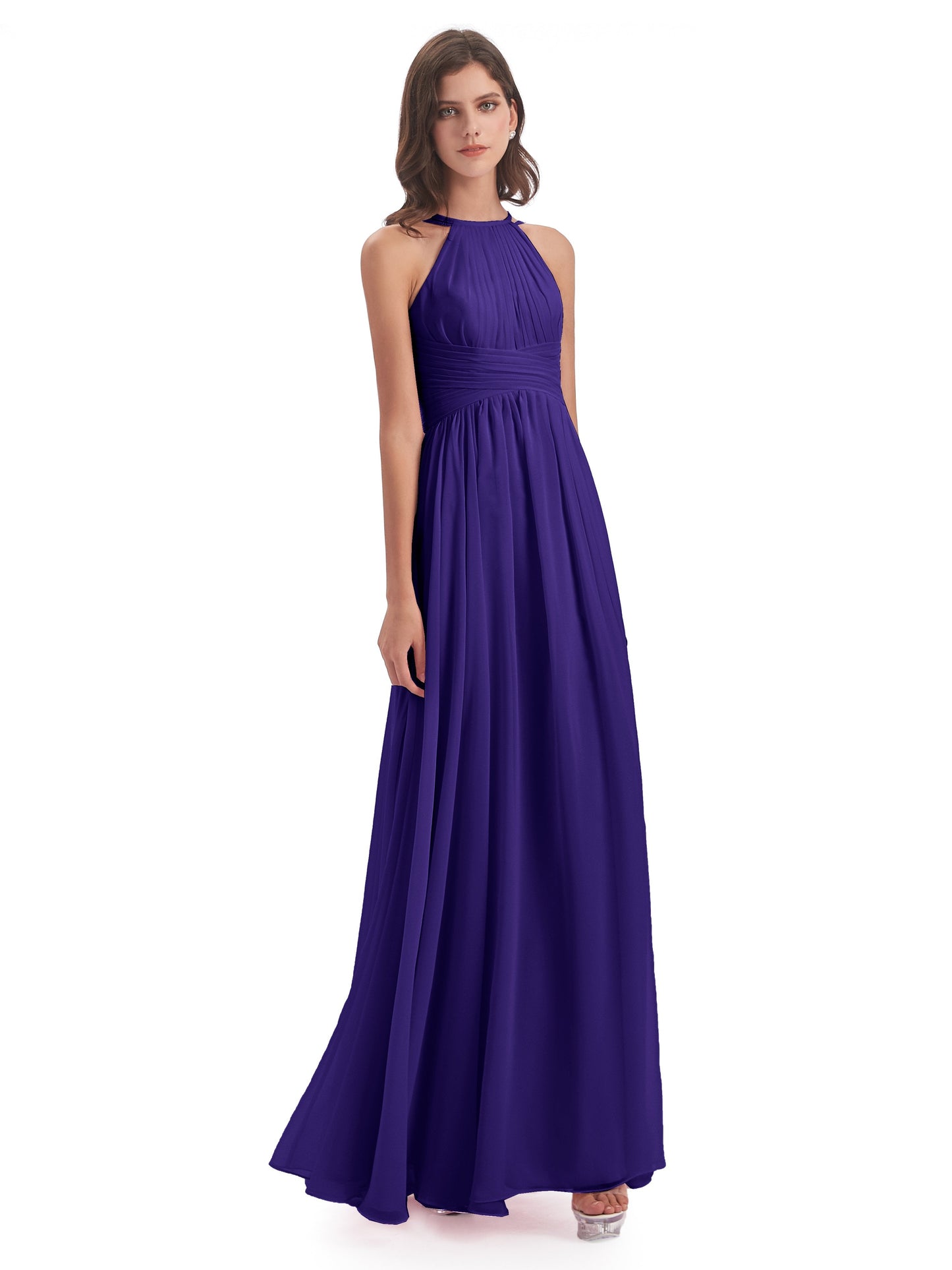 Ellianna Halter Open Back Chiffon Long Bridesmaid Dresses