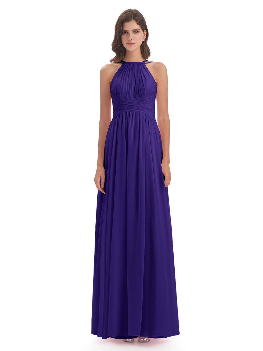 Ellianna Halter Open Back Chiffon Long Bridesmaid Dresses