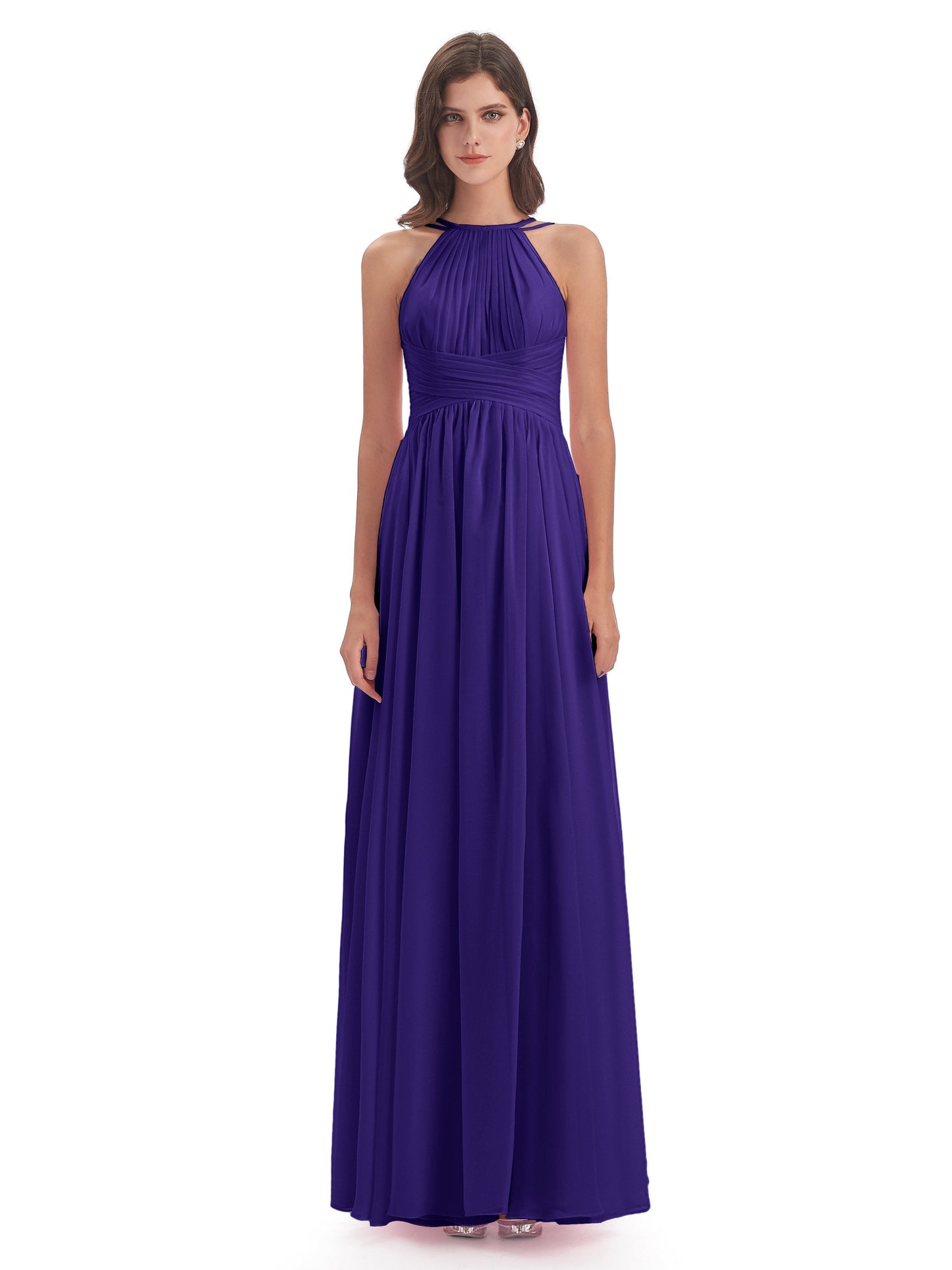 Ellianna Halter Open Back Chiffon Long Bridesmaid Dresses
