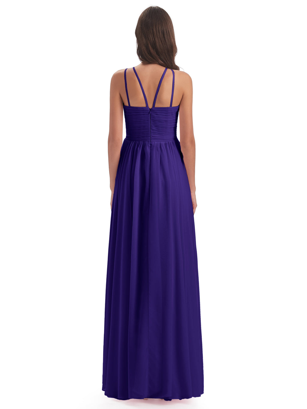 Ellianna Halter Open Back Chiffon Long Bridesmaid Dresses