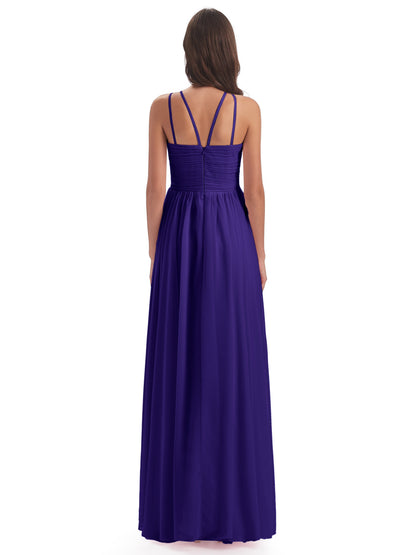 Ellianna Halter Open Back Chiffon Long Bridesmaid Dresses