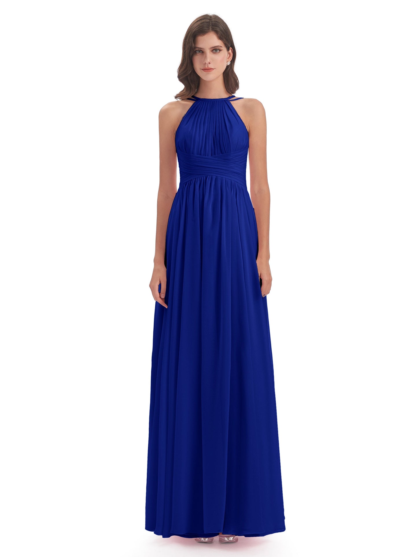 Ellianna Halter Open Back Chiffon Long Bridesmaid Dresses