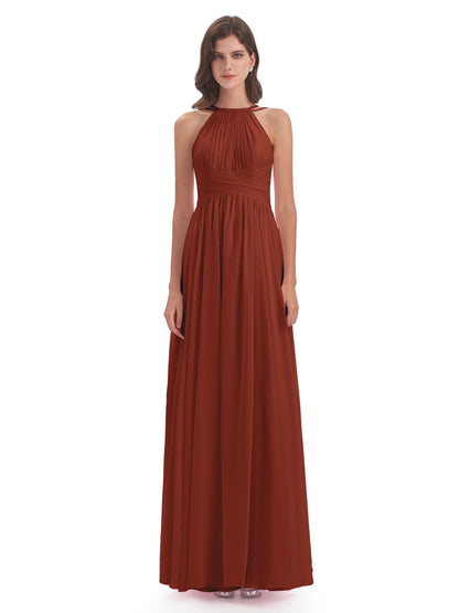 Ellianna Halter Open Back Chiffon Long Bridesmaid Dresses