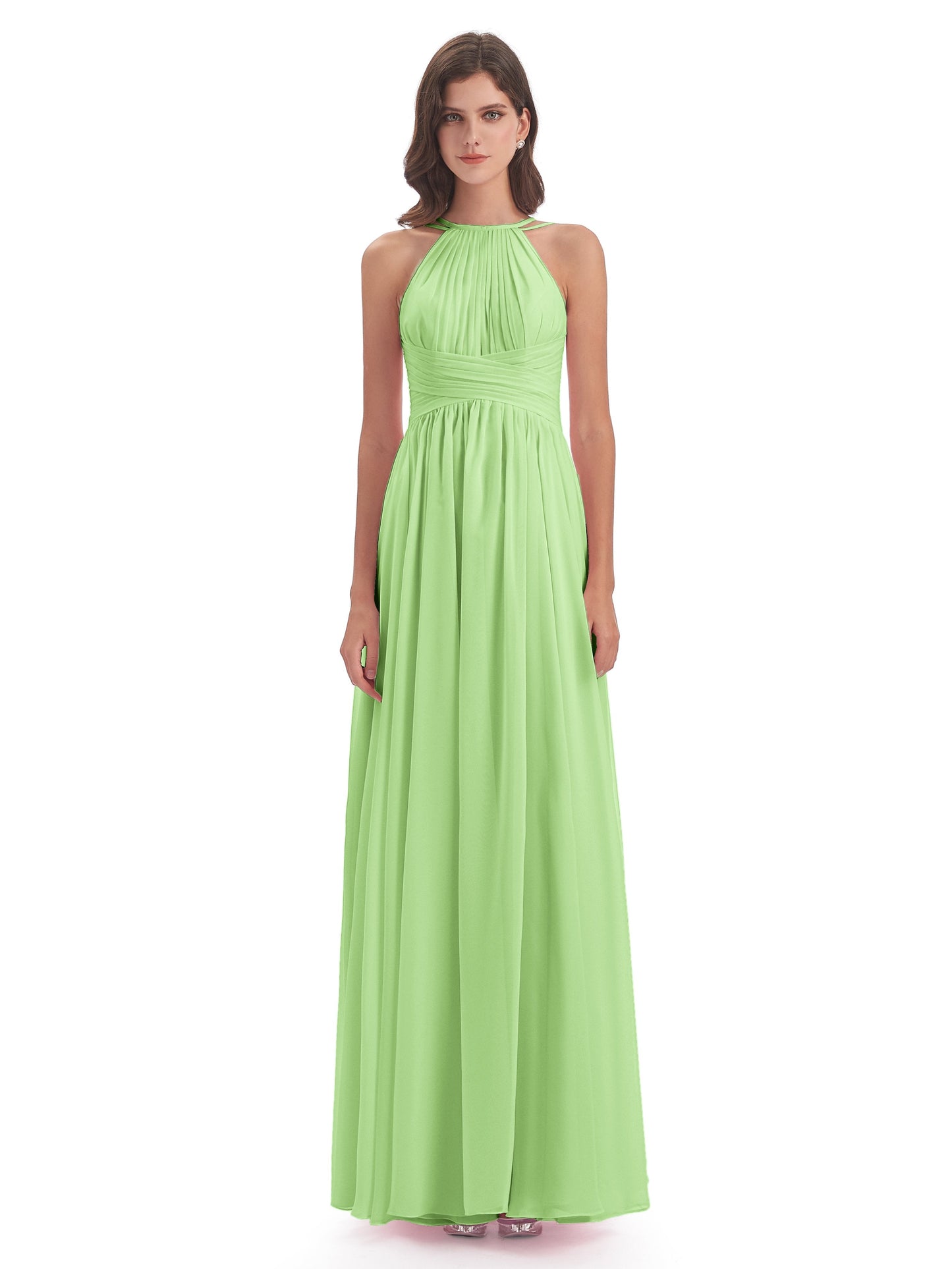 Ellianna Halter Open Back Chiffon Long Bridesmaid Dresses