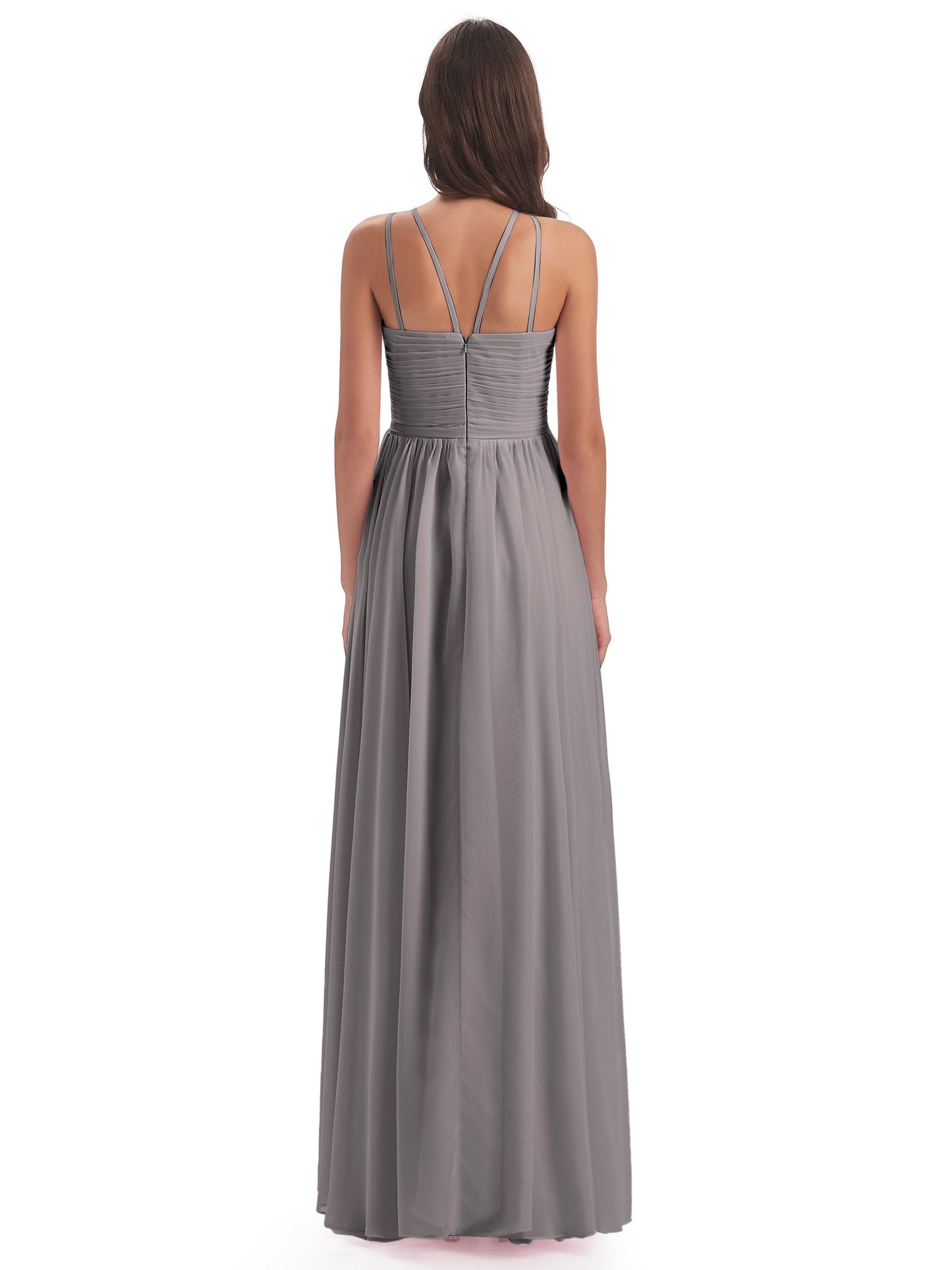 Ellianna Halter Open Back Chiffon Long Bridesmaid Dresses