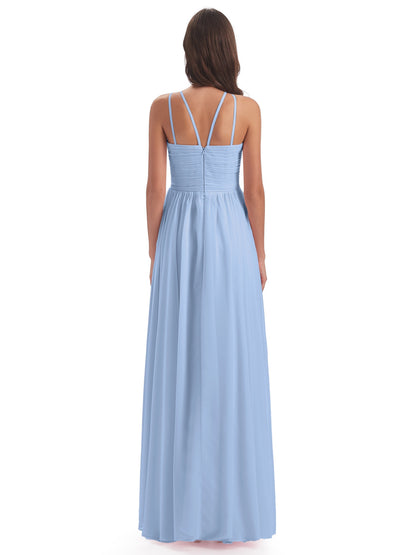 Ellianna Halter Open Back Chiffon Long Bridesmaid Dresses