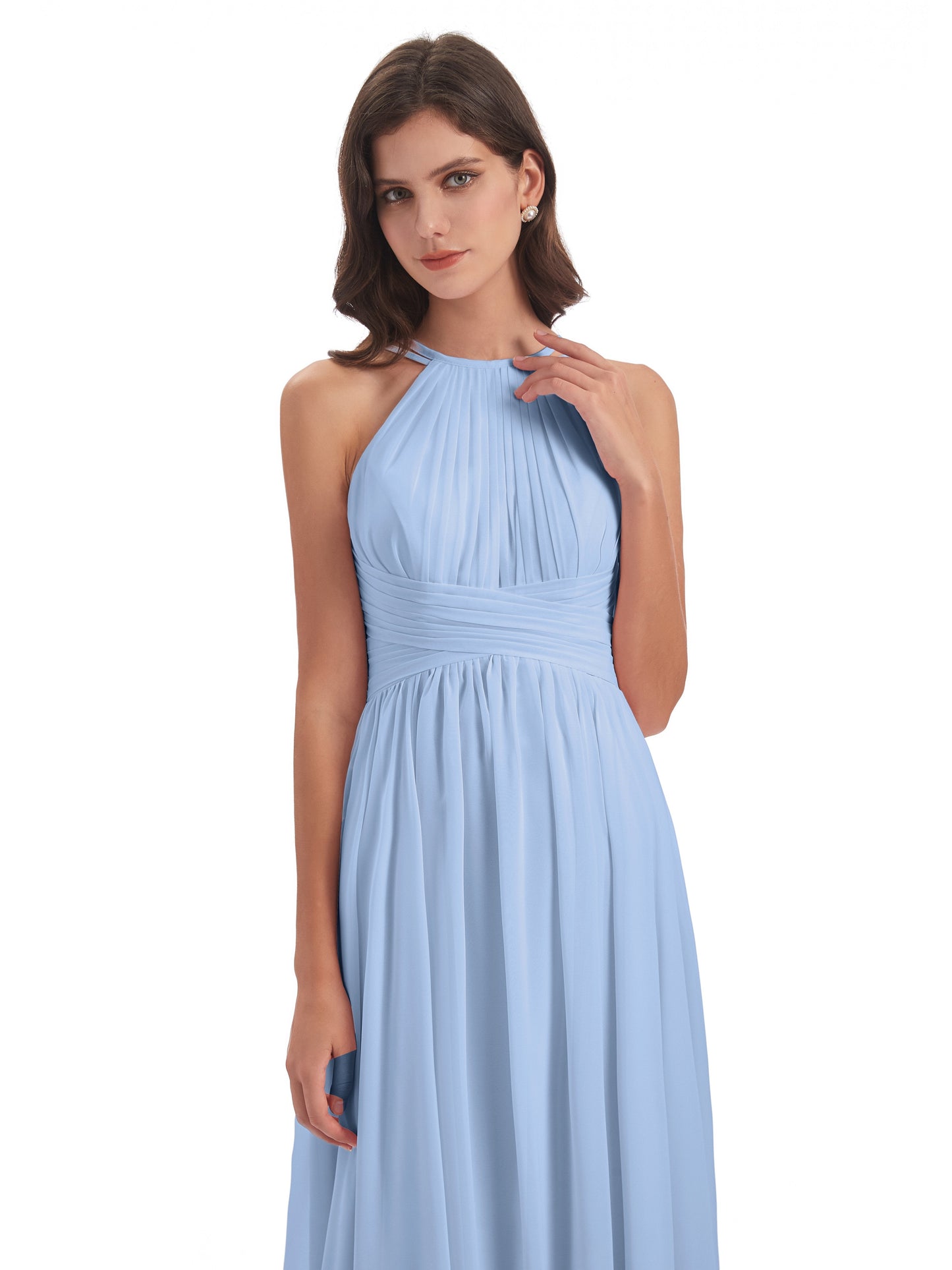 Ellianna Halter Open Back Chiffon Long Bridesmaid Dresses