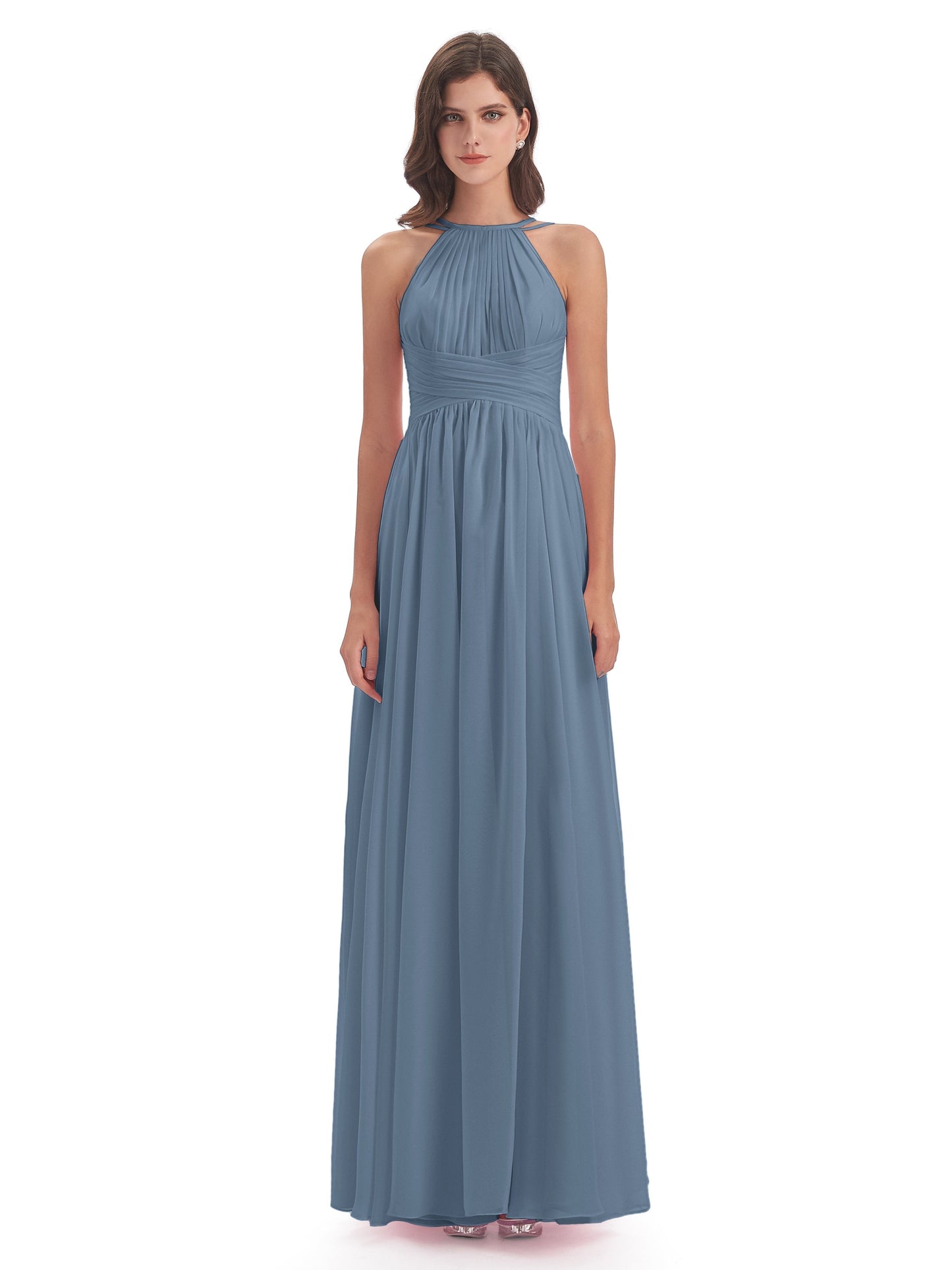 Ellianna Halter Open Back Chiffon Long Bridesmaid Dresses