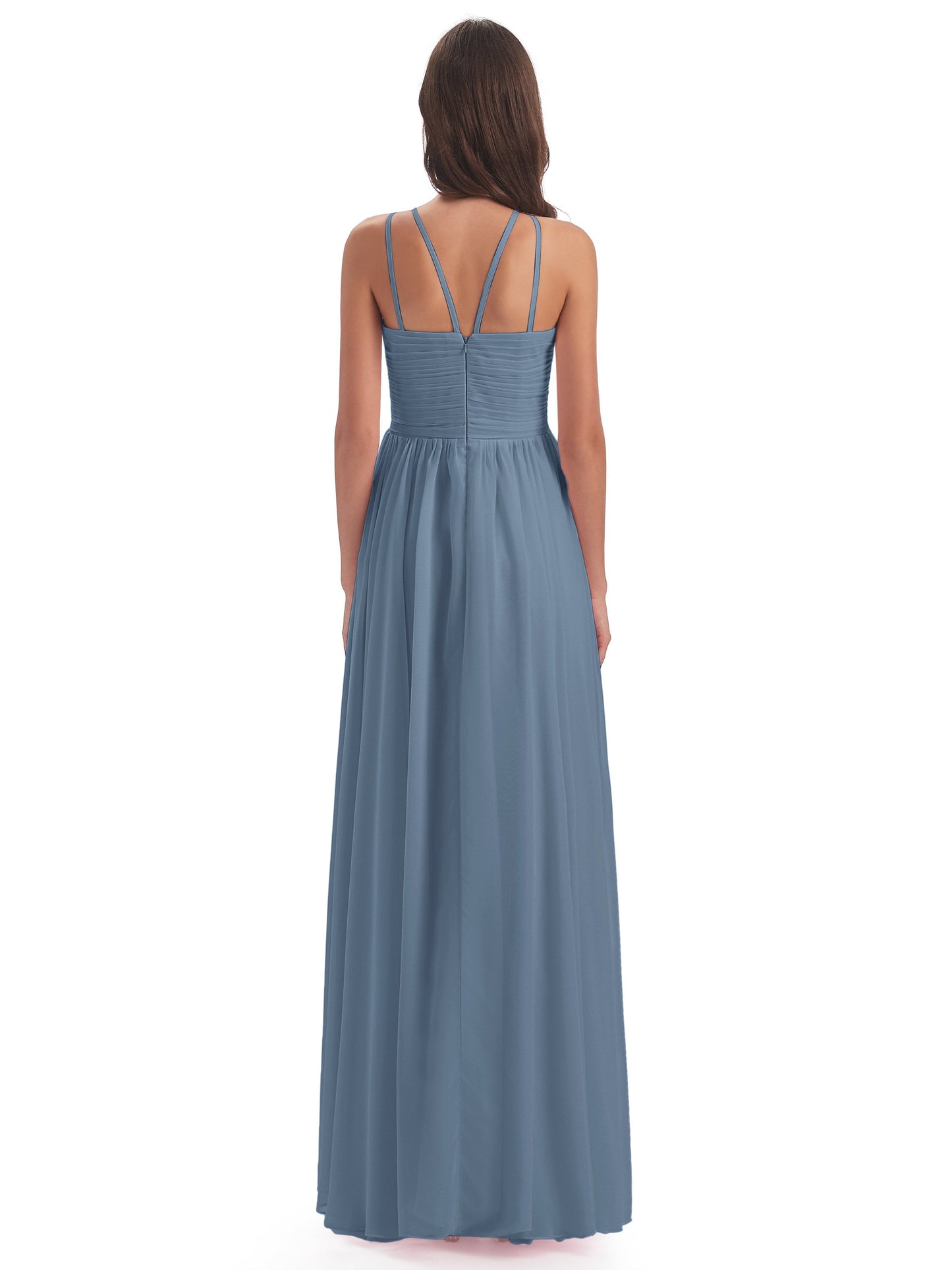 Ellianna Halter Open Back Chiffon Long Bridesmaid Dresses