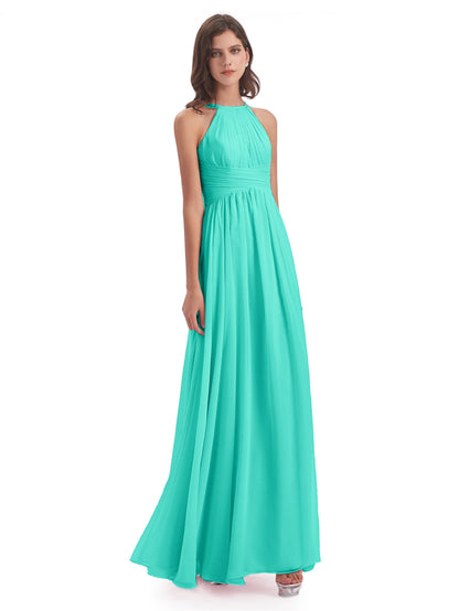 Ellianna Halter Open Back Chiffon Long Bridesmaid Dresses