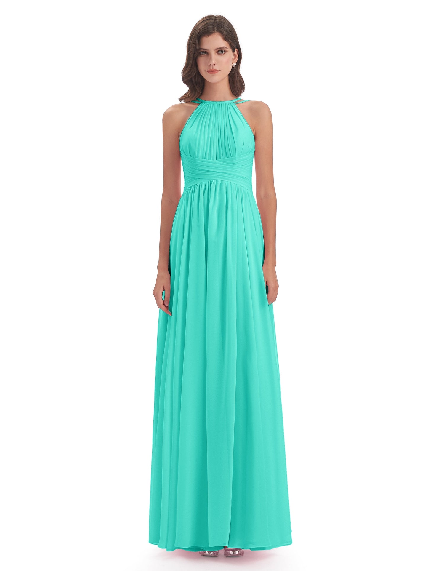 Ellianna Halter Open Back Chiffon Long Bridesmaid Dresses