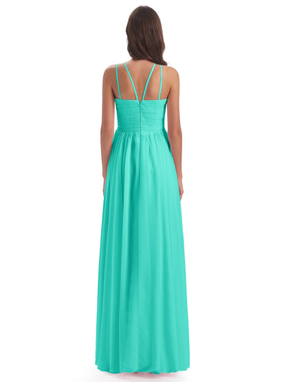 Ellianna Halter Open Back Chiffon Long Bridesmaid Dresses