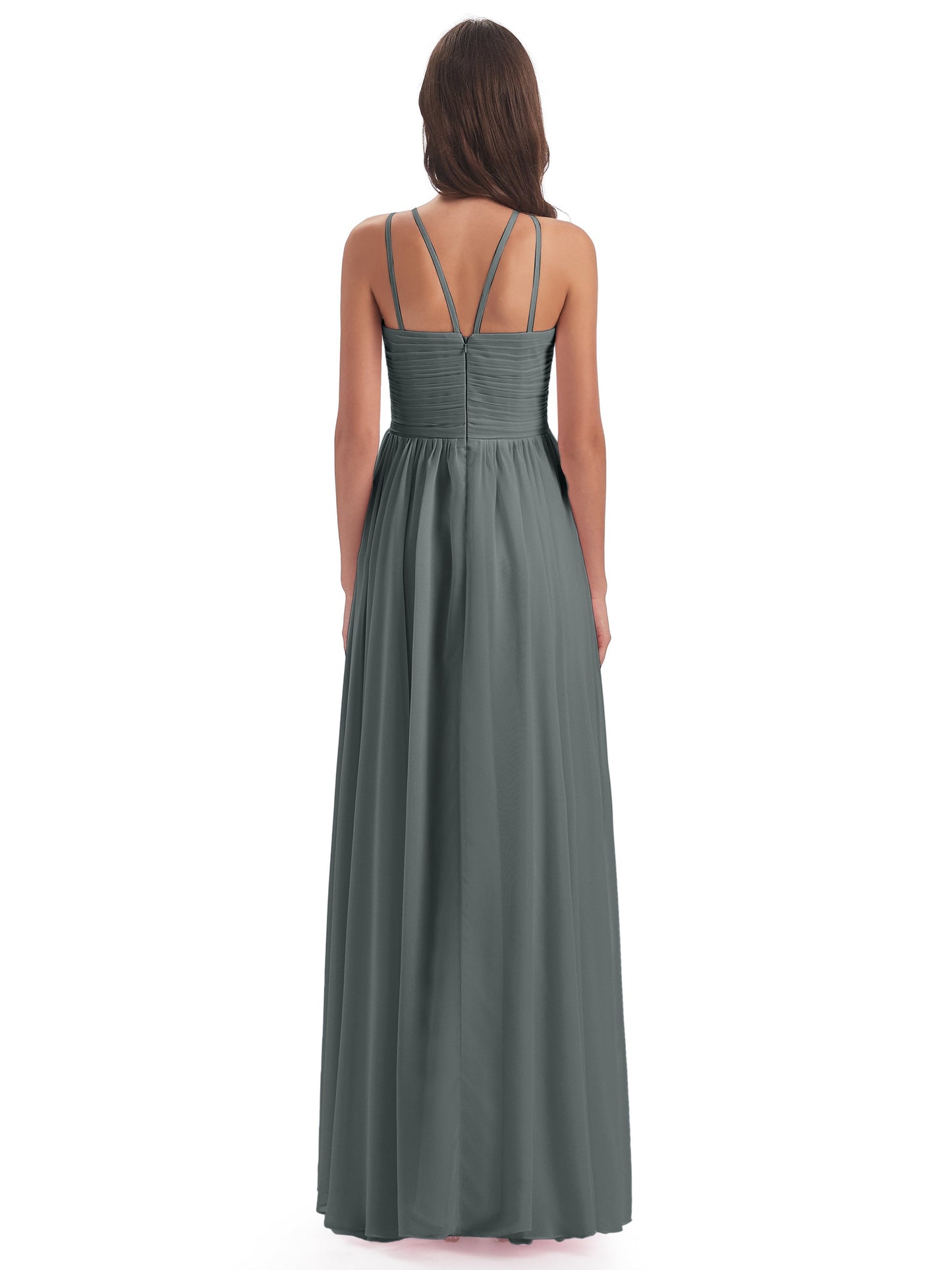 Ellianna Halter Open Back Chiffon Long Bridesmaid Dresses