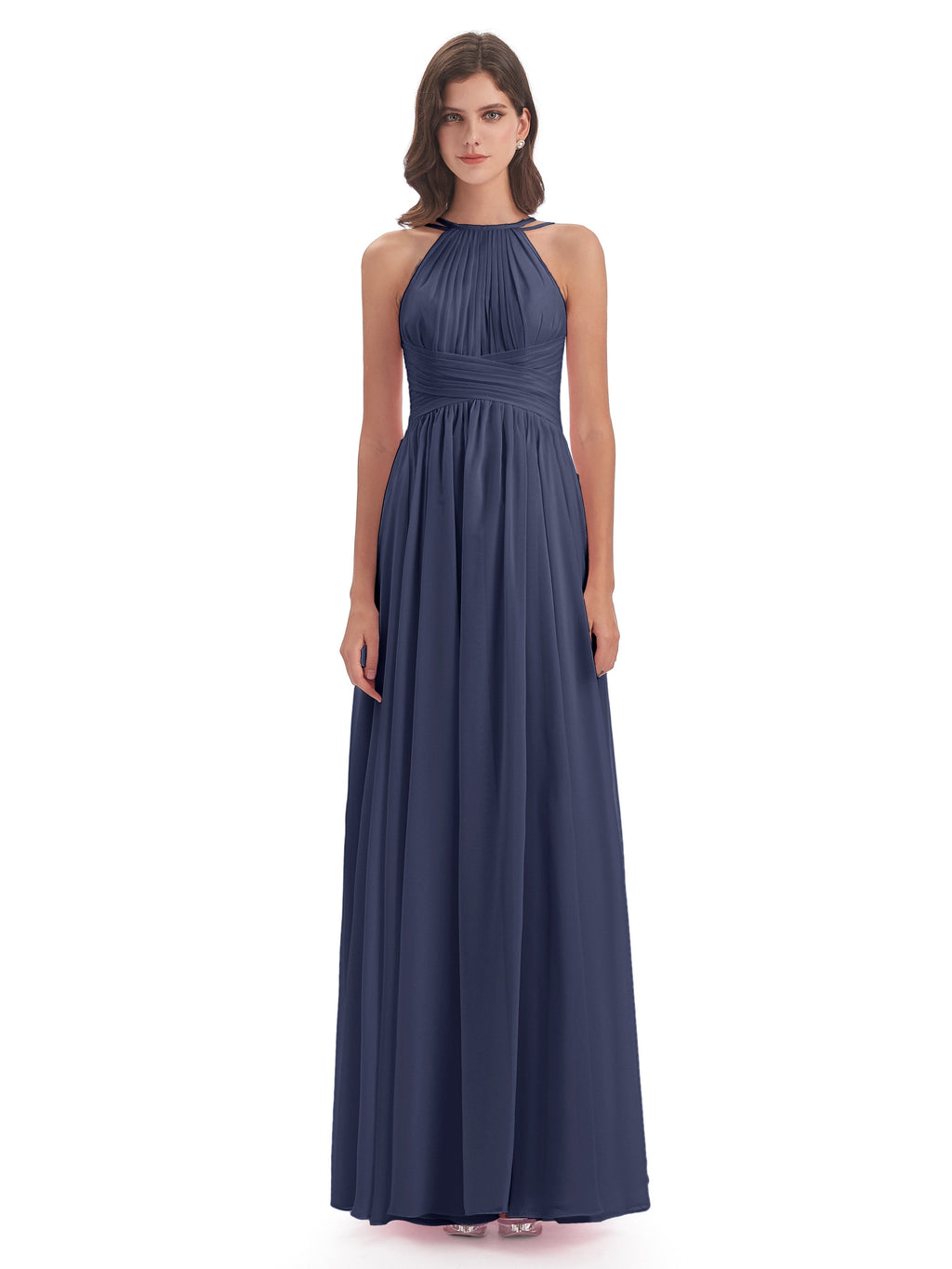 Ellianna Halter Open Back Chiffon Long Bridesmaid Dresses